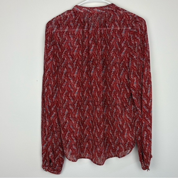 Veronica Beard Red Printed Button-Down Blouse size 6 100% silk boho EUC - Picture 8 of 14
